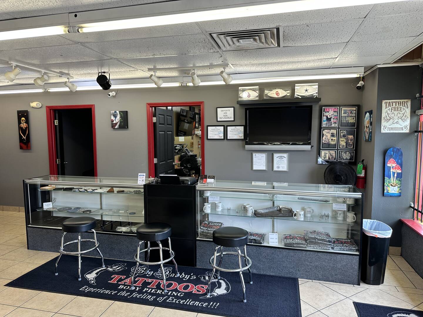 Lobby area inside Big Daddy's Tattoos OKC, welcoming and clean